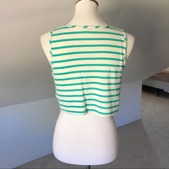 Teal Striped High Neck Flowy Crop Top Tank - Picture 5 of 8